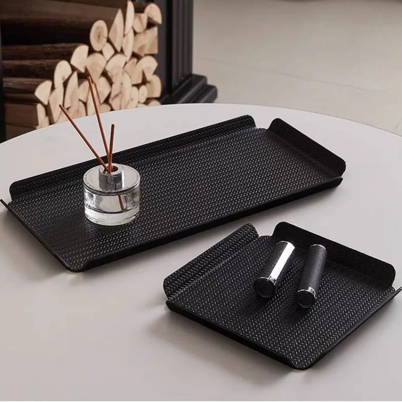 Modern Metal & Leather Storage Tray – Minimalist Desk Organizer Decorative Storage Tray Babs