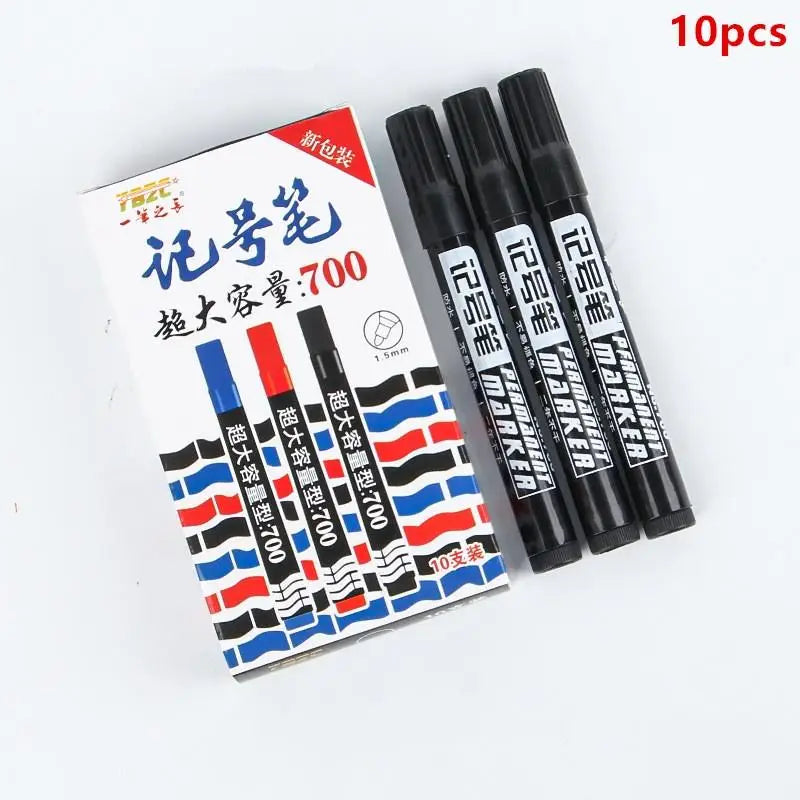 HUXUAN 10Pcs Waterproof Permanent Marker Pens | Quick-Dry Permanent Marker Set Babs Black