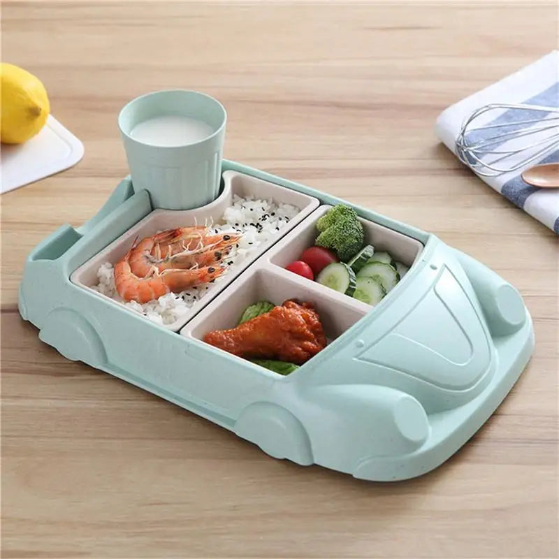 Bamboo Fiber Baby Plate | Cartoon Grid Dish for Toddlers Baby Feeding Plate Babs