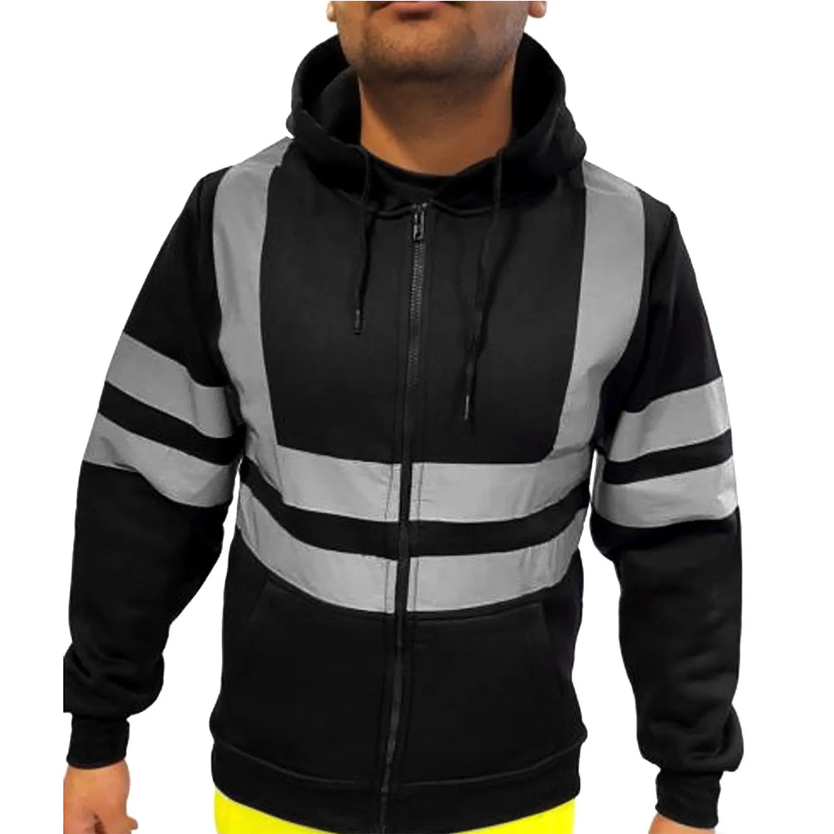 Men's Reflective Strip Hoodie – Long Sleeve Zipper Sweatshirt Men's Hoodie Sweatshirt Babs Black XL