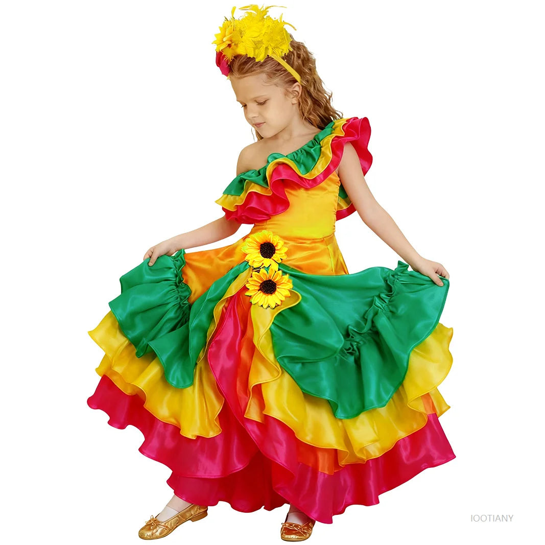 Girls Spanish Flamenco Dance Costume | Carnival Stage Dress Girls Dance Costume Babs