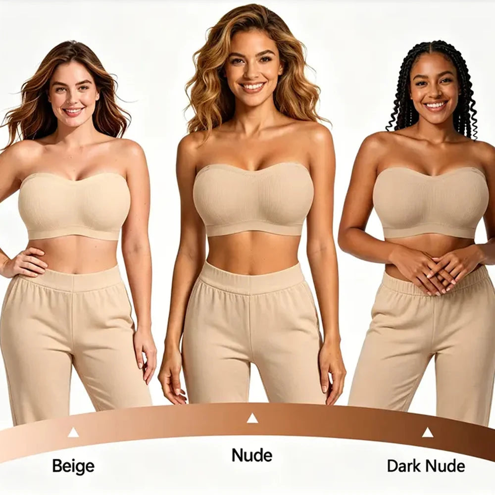 Women's Padded Strapless Bandeau Bra – Wireless & Non-Slip Strapless Bandeau Bra Babs