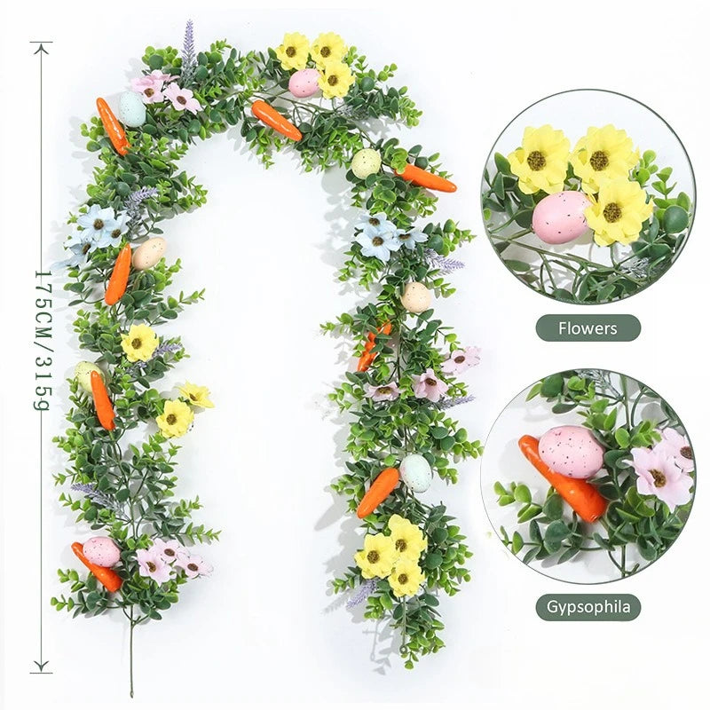 Easter Artificial Garland with Eggs & Spring Eucalyptus – 6 ft Easter Garland Babs C 175CM
