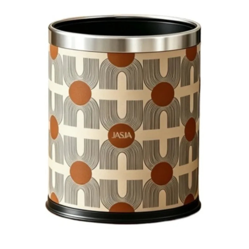 Retro PU Leather Trash Can – 10L Luxury Round Waste Bin Decorative Waste Bin Babs