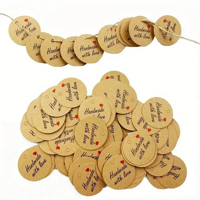 100pcs Round Kraft Paper Gift Tags with Hemp Rope – Wedding & Party Kraft Paper Hang Tags Babs