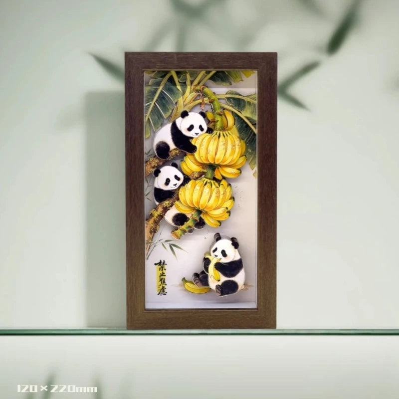 Giant Panda 3D Paper-Cut Craft Frame | Chinese Desktop Decor 3D Paper-Cut Frame Babs