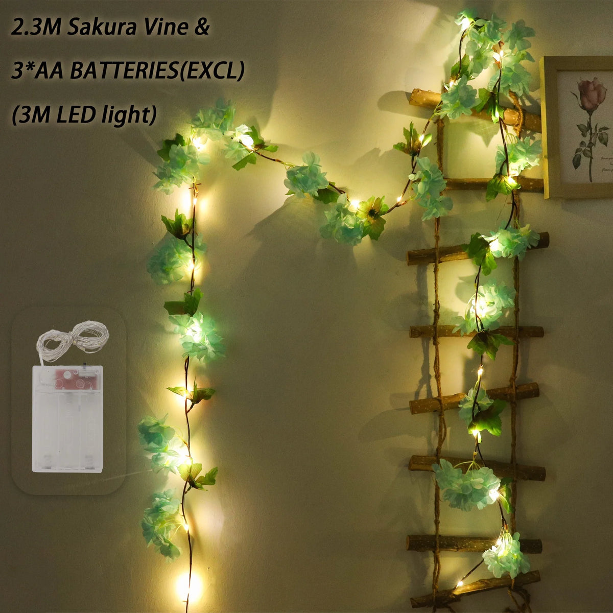 Cherry Blossom Vine LED Garland – Sakura Wedding Arch Decor Artificial Flower Garland Babs Blue 3 1PC