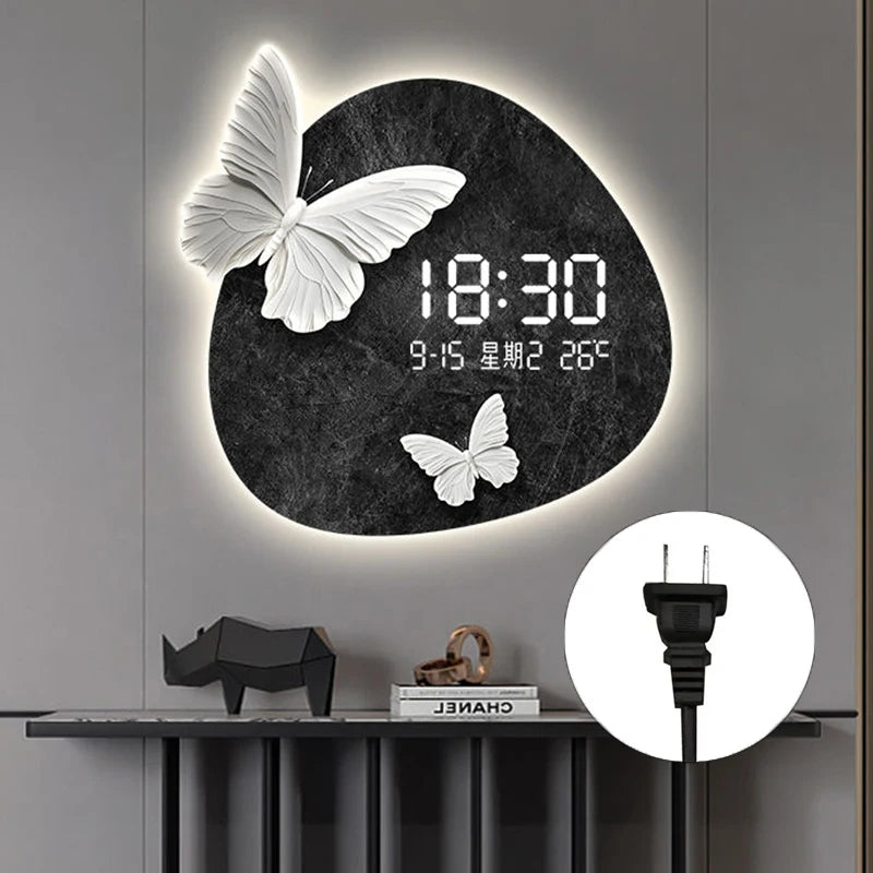 Large Digital Wall Clock with Light – Nordic Minimalist Luxury Digital Wall Clock Babs Plug-in model Diameter-50cm
