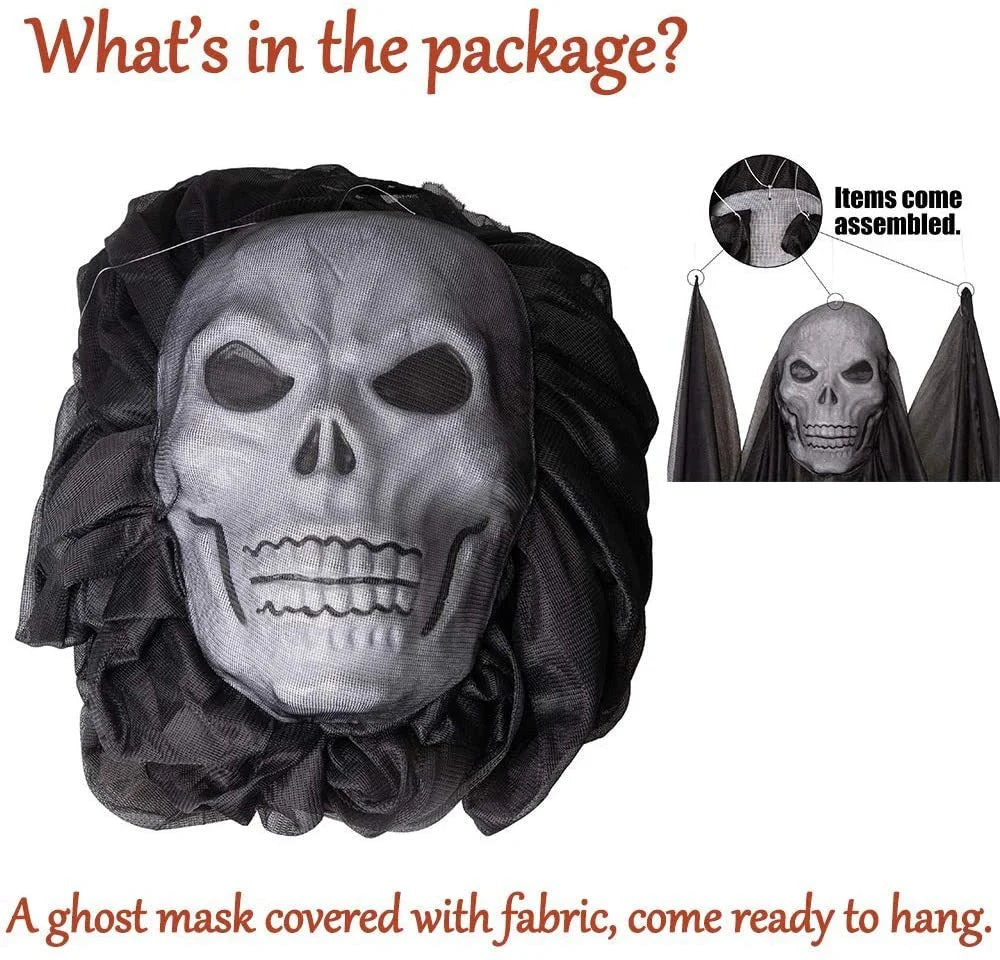 Halloween Hanging Ghost Decoration – Skull Mask, Light & Sound Halloween Decoration Babs No light no sound