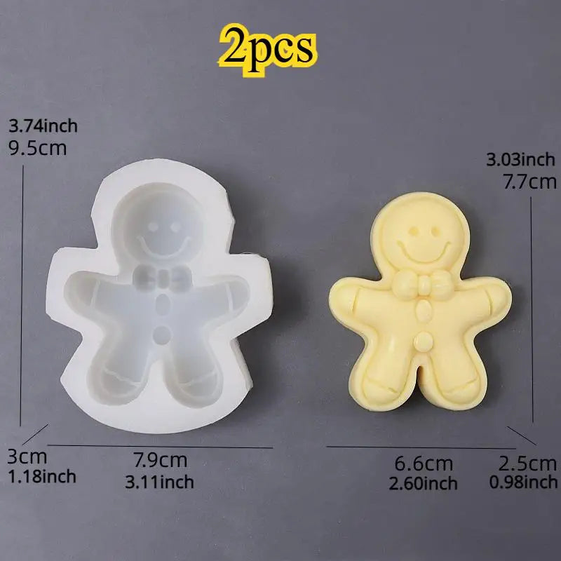 2pcs Gingerbread Man Silicone Mold | Christmas Candle Making Candle Making Mold Babs 2pcs