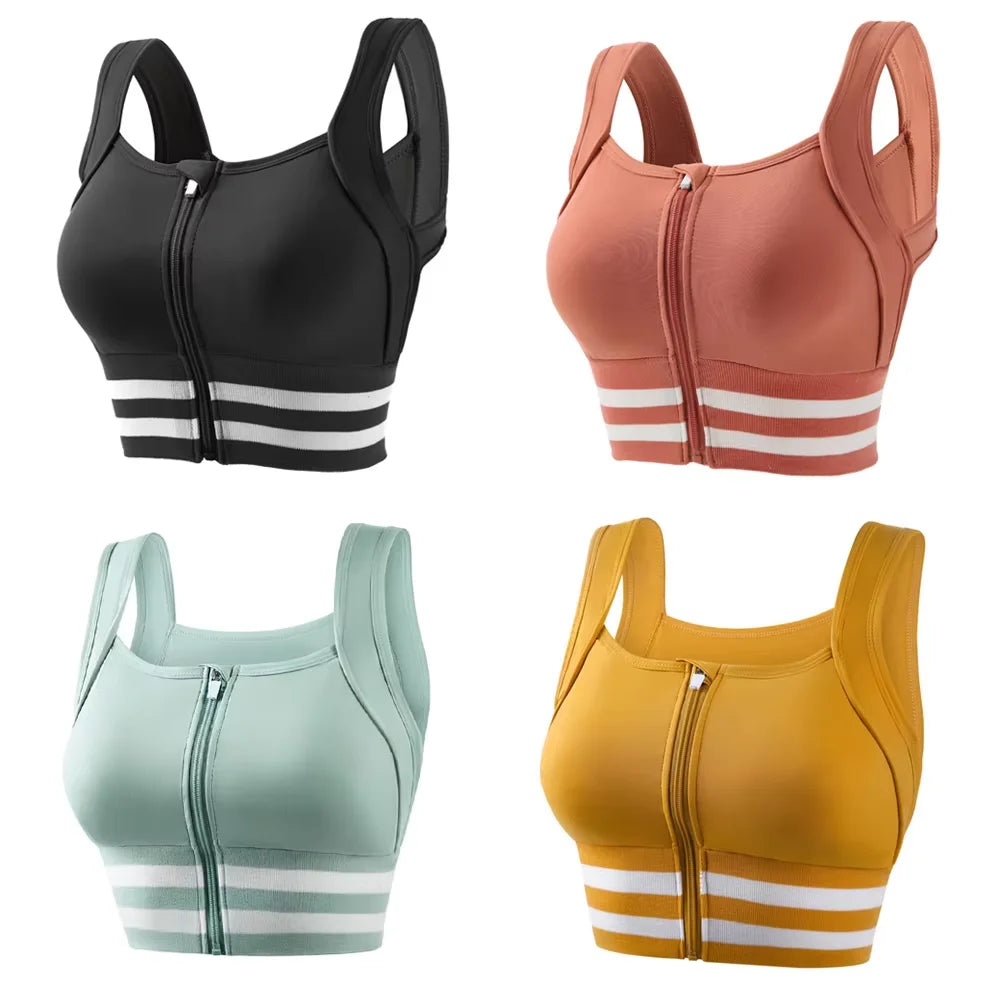 Zipper Front Padded Sports Bra Crop Top – Gym Yoga Plus Size Padded Sports Bra Babs