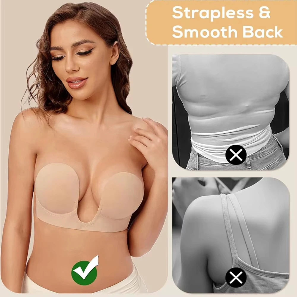 Women's Adhesive Push Up Bra – Backless Strapless Silicone Adhesive Silicone Bra Babs