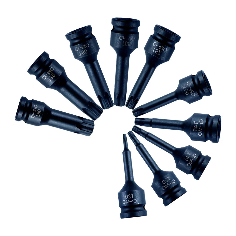 10pc 1/2" Drive Torx Star Bit Socket Set T20-T80 | Hand Tools Torx Socket Set Babs