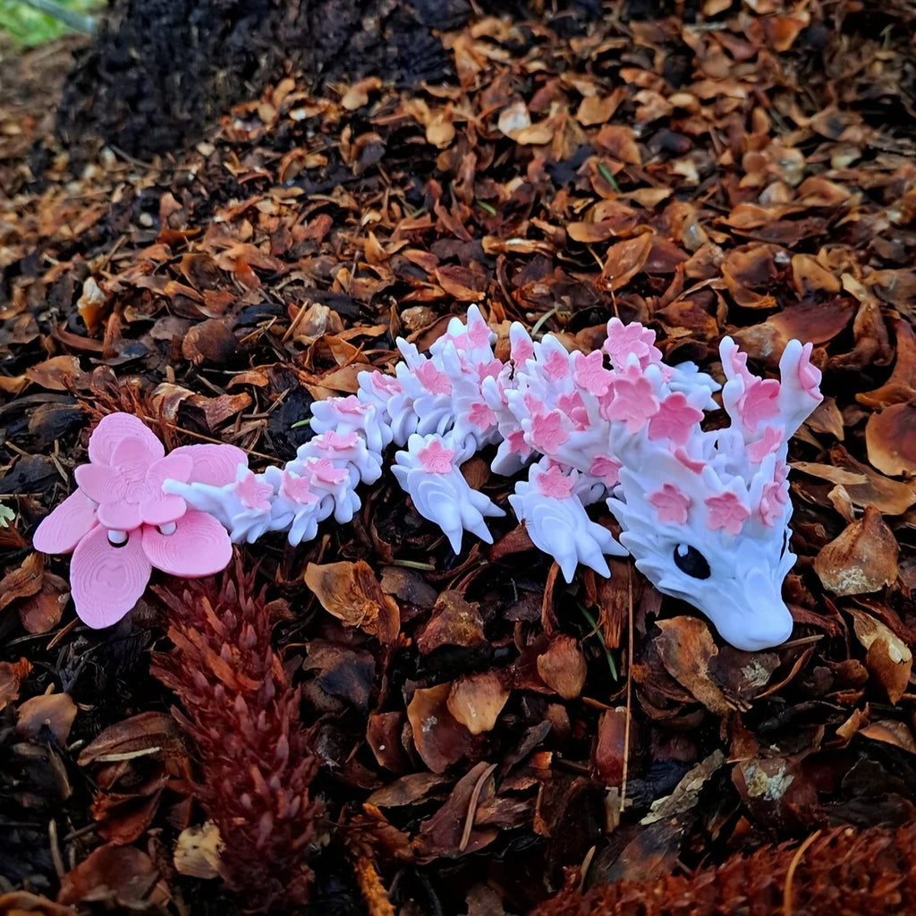 3D Printed Cherry Blossom Dragon Statue | Colorful Gift Dragon Figurine Babs