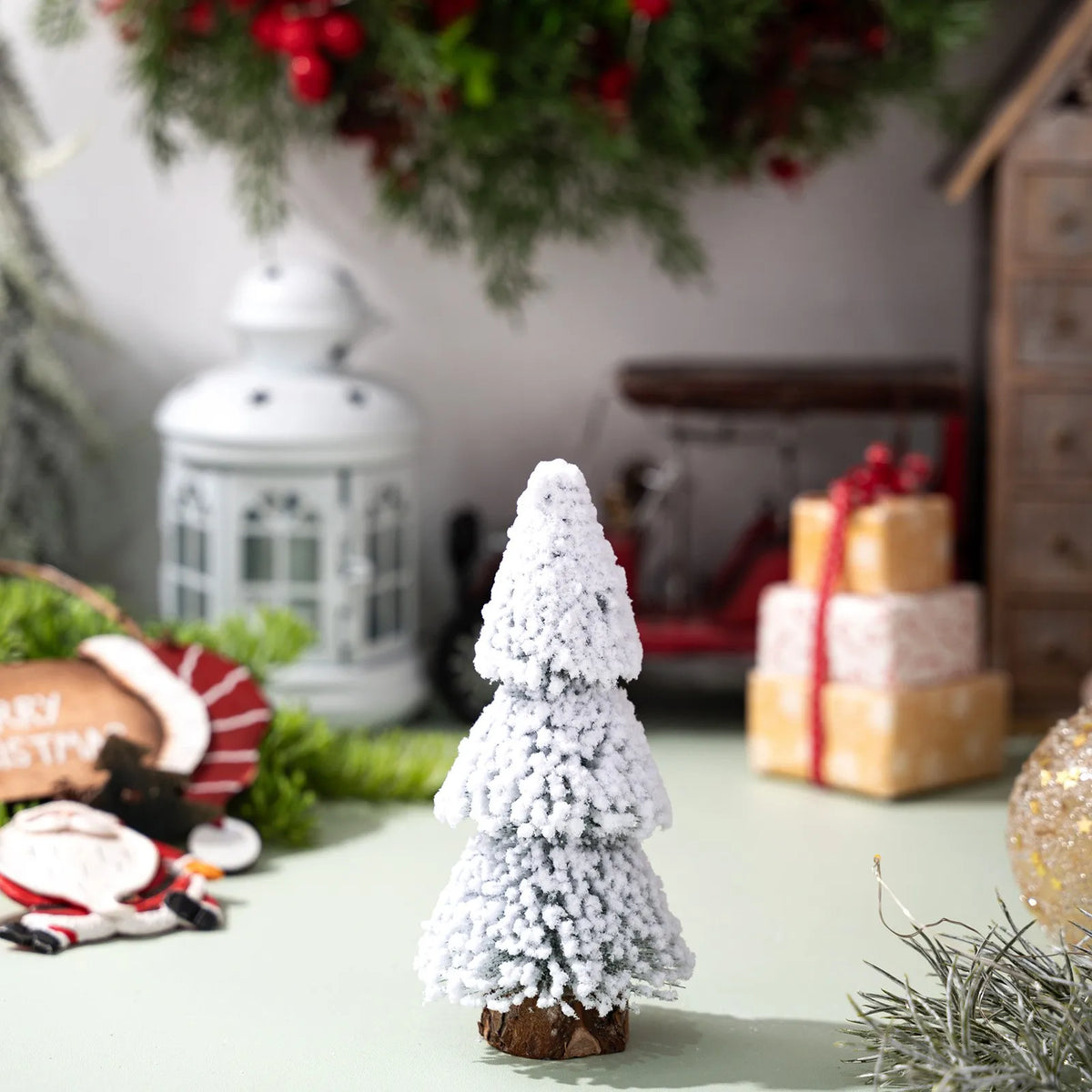 Mini Snow Pine Christmas Tree Ornaments – Set of 4 Desktop Decor Christmas Tree Ornament Babs A