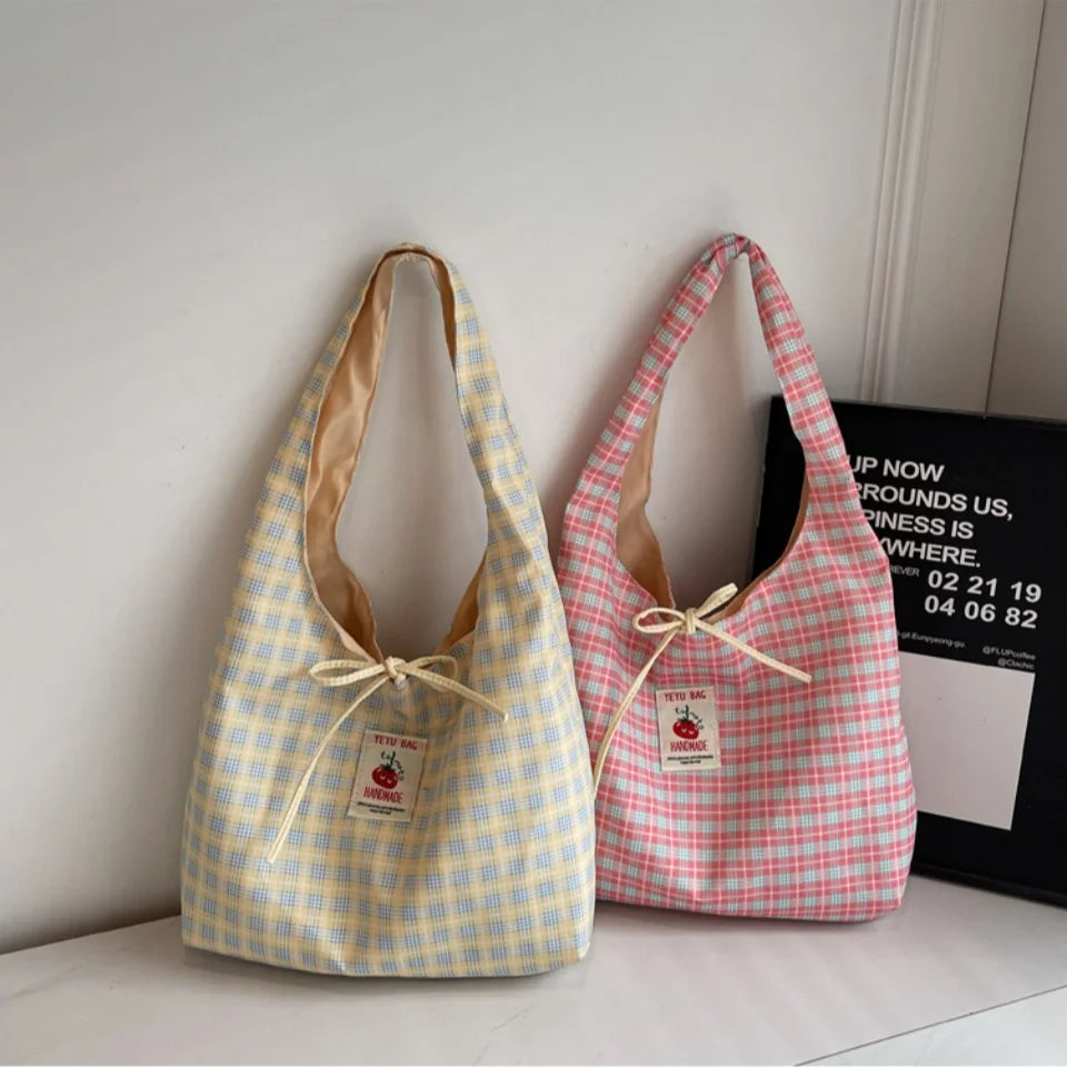 Korean Checkered Shoulder Tote Bag – Women's Casual Vest Bag Shoulder Tote Bag Babs