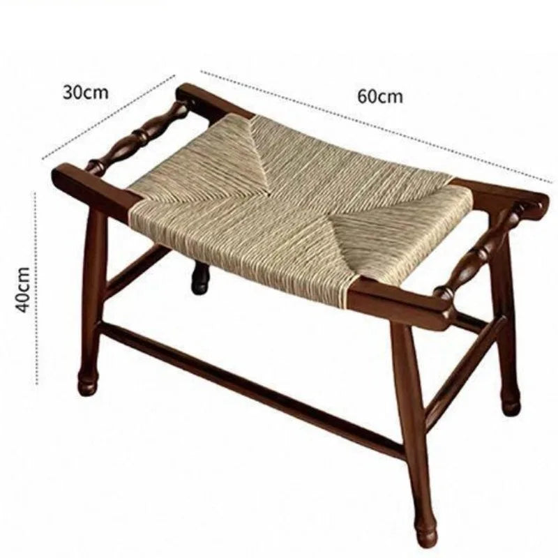 Rattan Wooden Stool – Luxury Entrance Hall & Living Room Seat Decorative Wood Stool Babs Brown