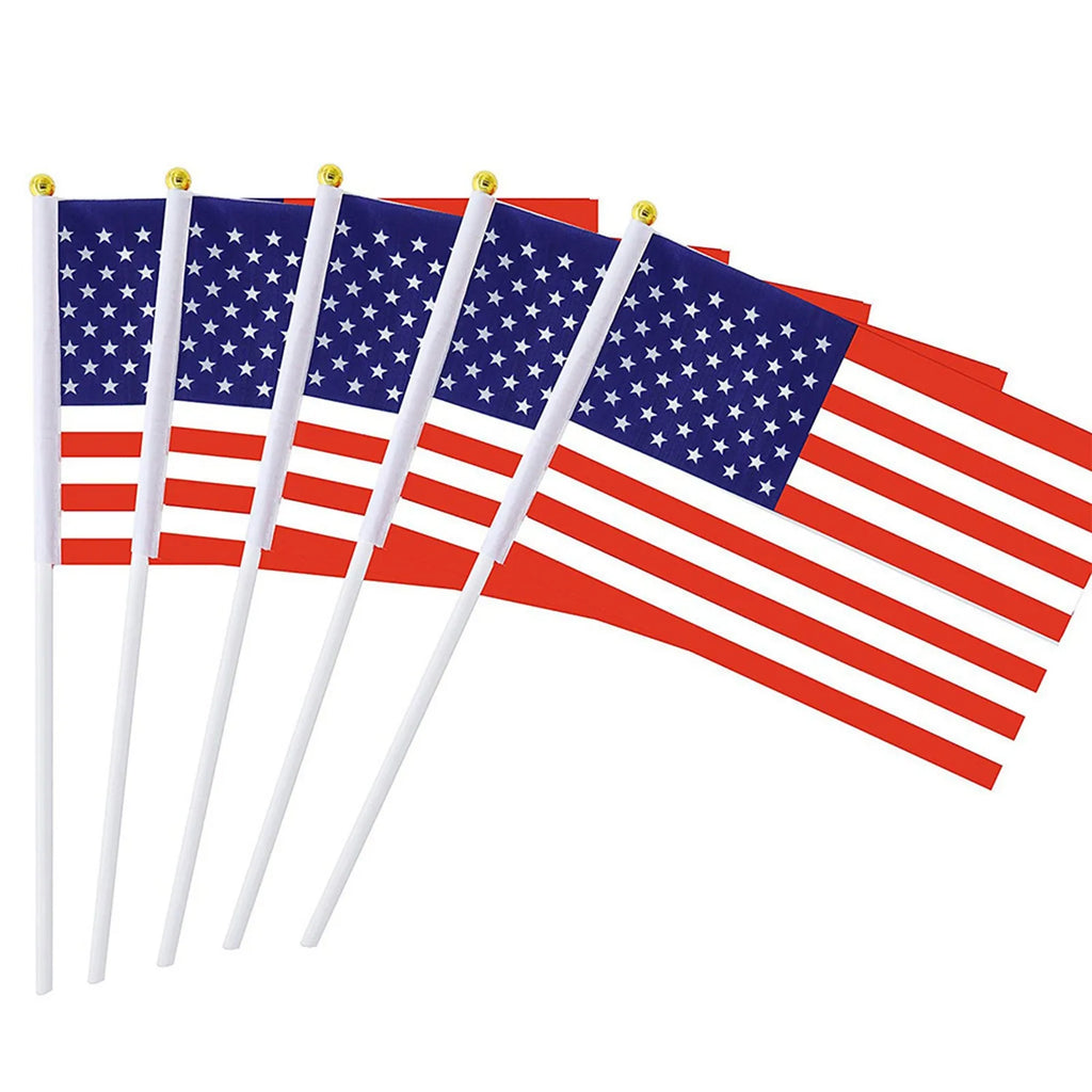 50-Pack USA Mini Handheld Stick Flags – 14x21cm American Flag Handheld Stick Flags Babs