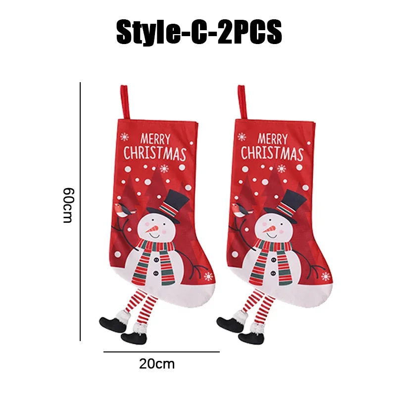 Large Christmas Stockings – Snowman & Reindeer Hanging Decor Christmas Stocking Babs Style C-2PC as shown