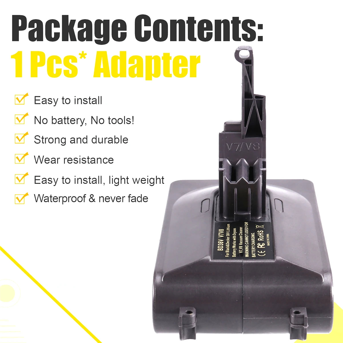 Battery Adapter for Dyson V7 V8 & Black+Decker 36V BD36V7V8 Battery Adapter Babs
