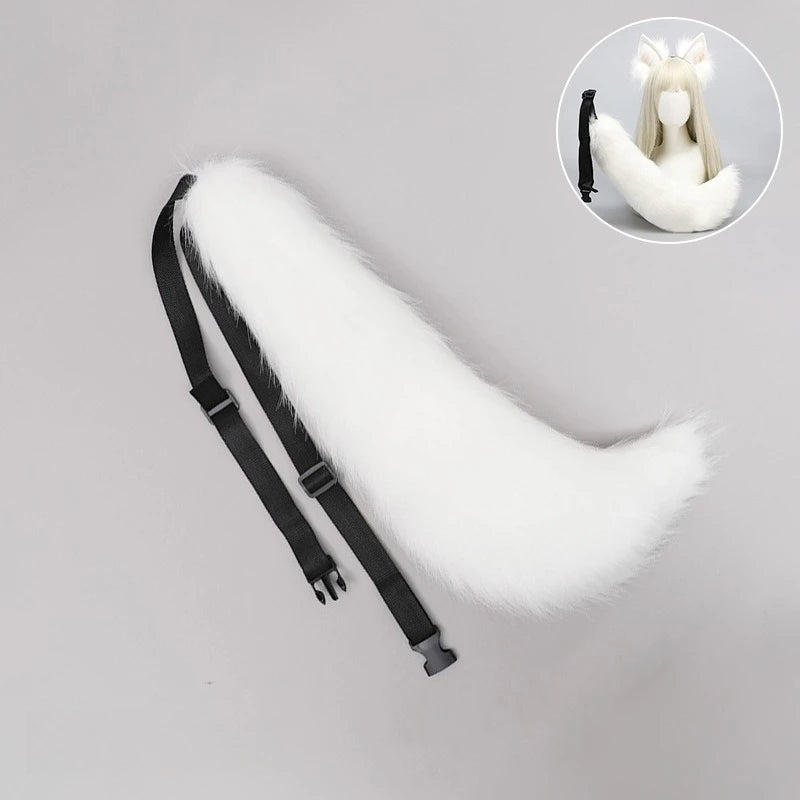 Wolf Ears & Tail Cosplay Set – Faux Fur Costume Headband Cosplay Costume Set Babs Wolf tail white