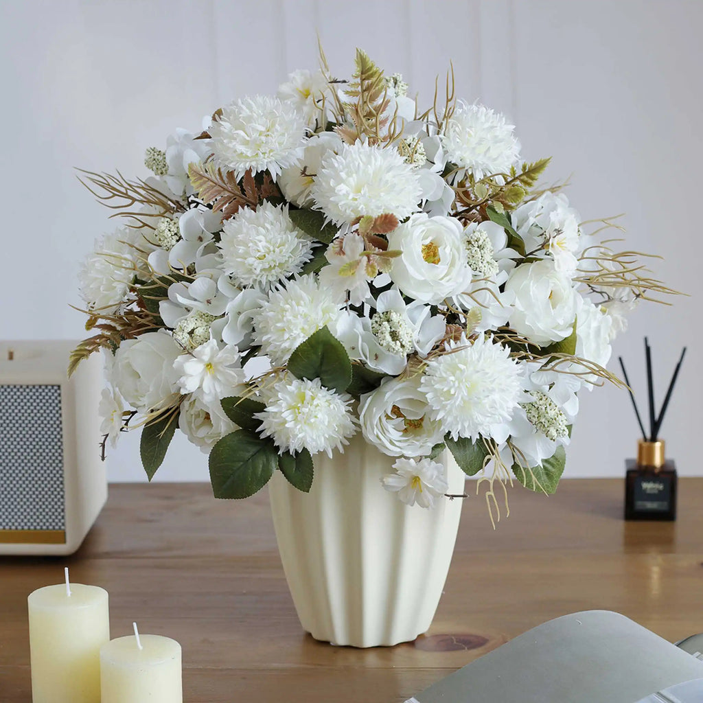 Silk Rose & Peony Artificial Bouquet – Wedding & Home Décor Artificial Flower Bouquet Babs WHITE 1 pc