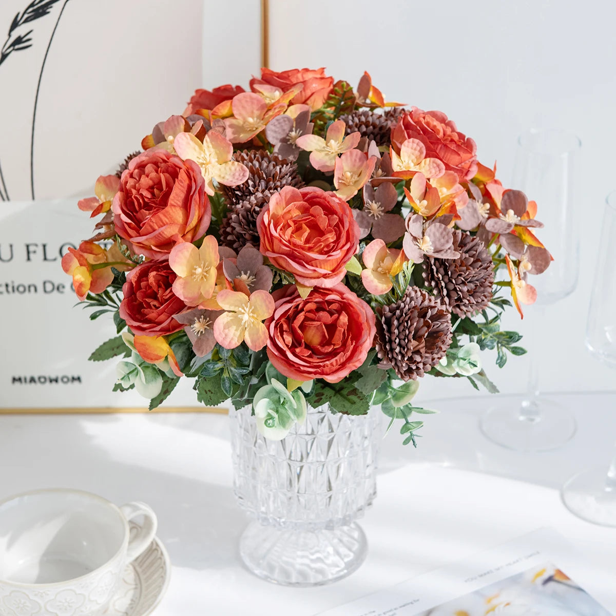 Silk Peony Chrysanthemum Artificial Flowers – Wedding & Home Décor Artificial Flower Bouquet Babs