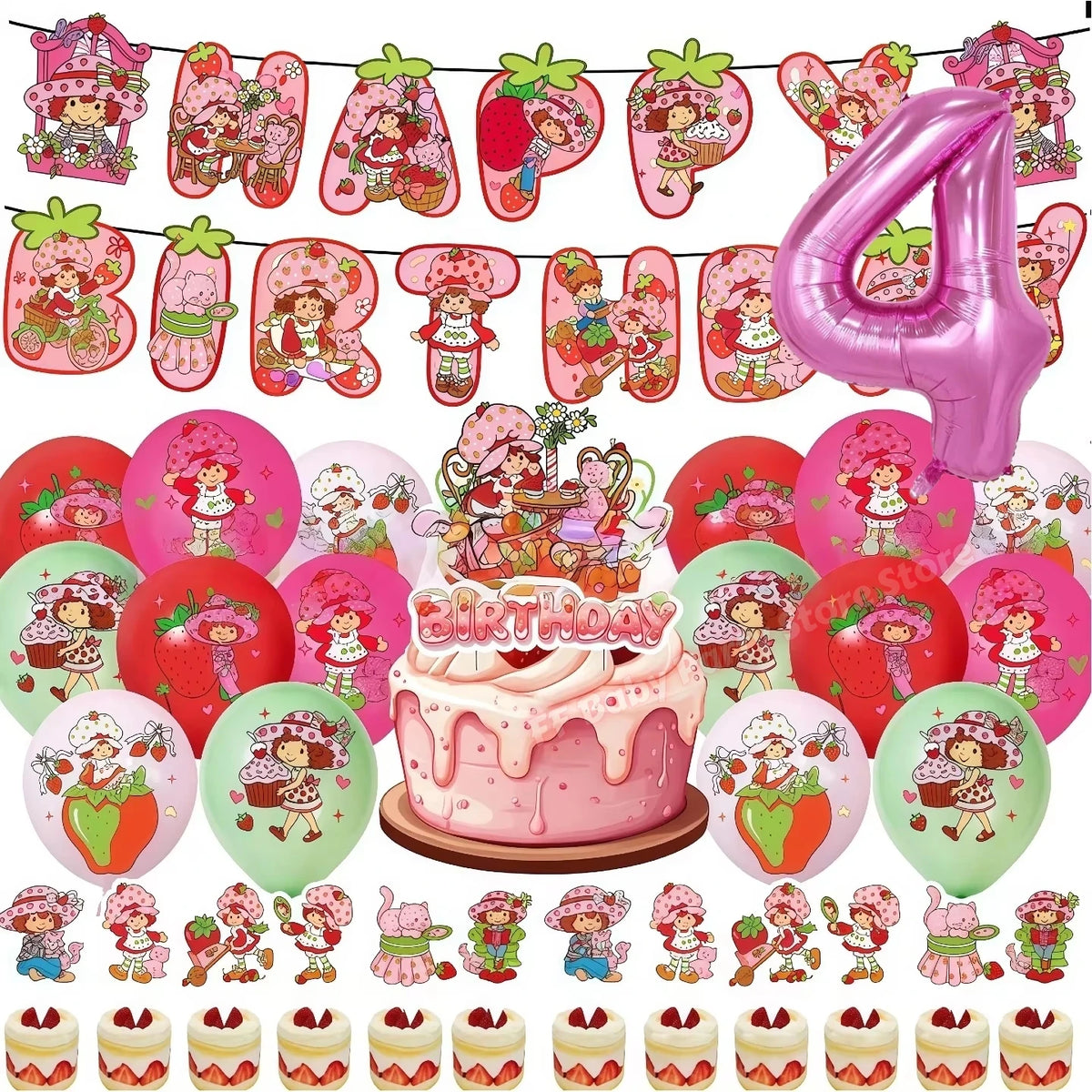 Strawberry Shortcake Birthday Party Decoration Kit – Banner & Balloons Party Decoration Kit Babs 32pcs number 4