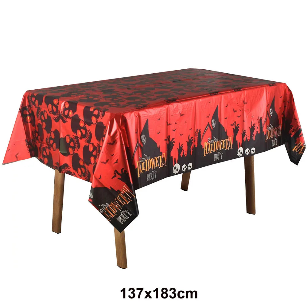 Halloween Tablecloth 137×183cm – Pumpkin, Ghost & Bat Print Halloween Tablecloth Babs F 3pcs