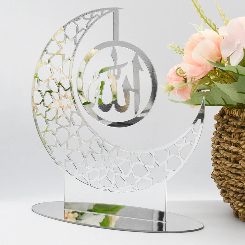 Ramadan Kareem Acrylic Ornament – Eid Mubarak Golden Moon Decor Acrylic Holiday Ornament Babs Silver-F