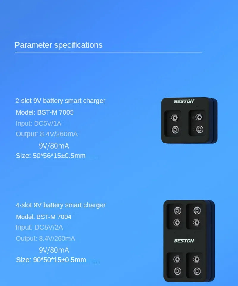 Alasicka 2/4-Slot 9V Smart Battery Charger with LED Indicators Battery Charger Babs