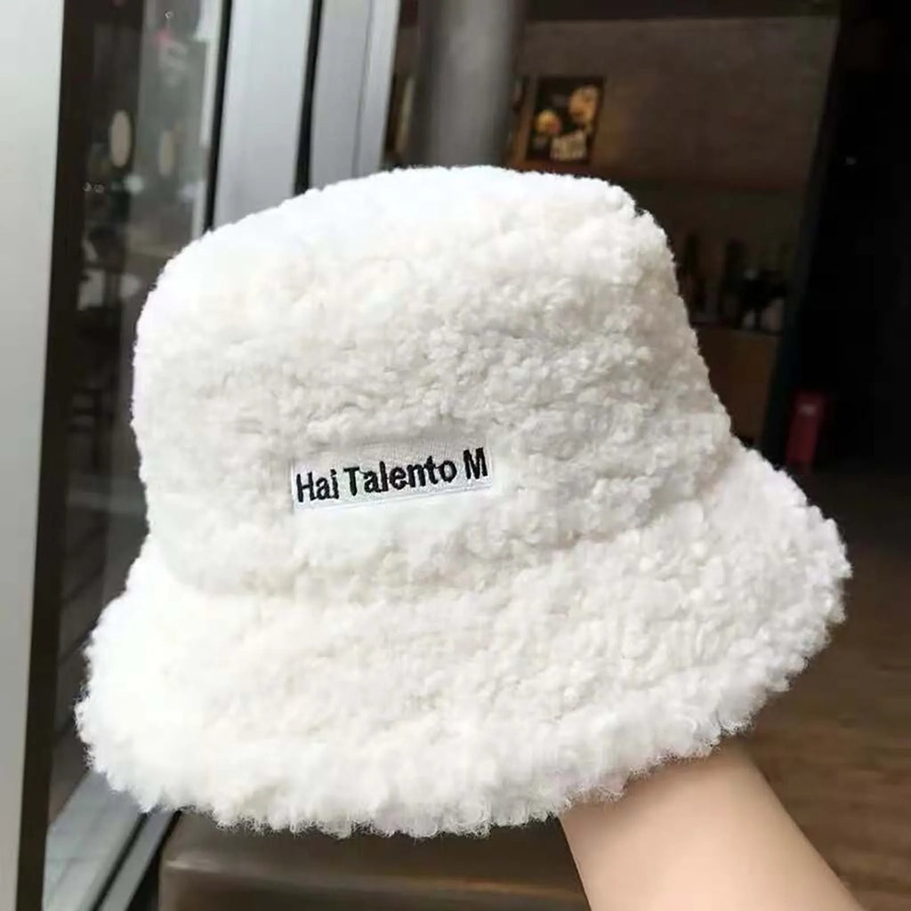 Women's Winter Lamb Fleece Bucket Hat – Warm Windproof Cap Winter Bucket Hat Babs