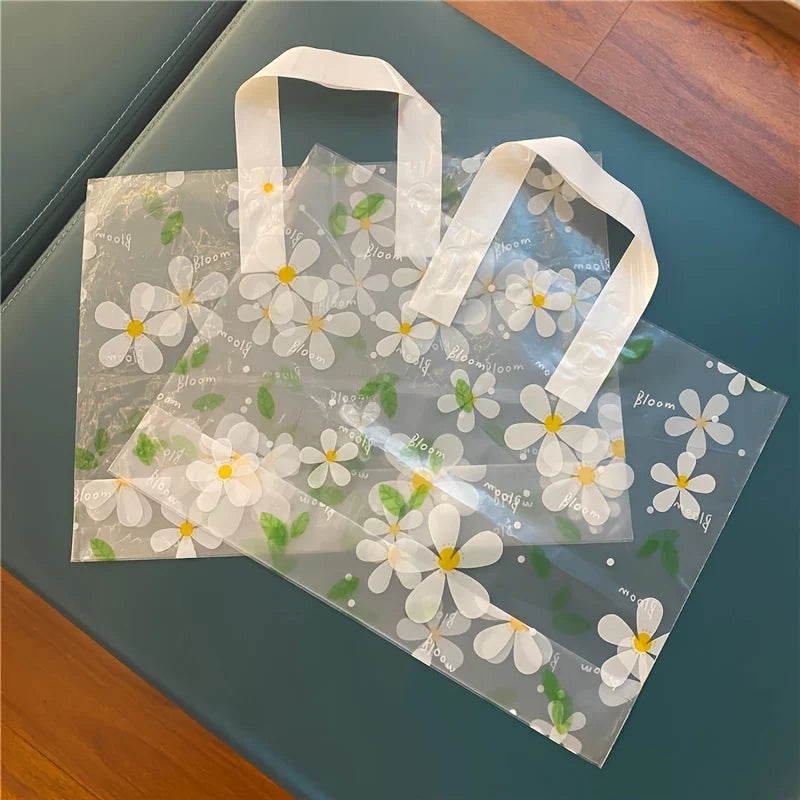 5-Pack Daisy Transparent Plastic Tote Gift Bags | Clear PE Plastic Gift Bag Babs