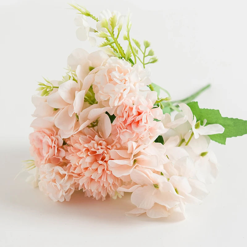 Silk Hydrangea Artificial Flowers – Wedding & Home Décor Bouquet Artificial Silk Flowers Babs Champagne 3 pcs