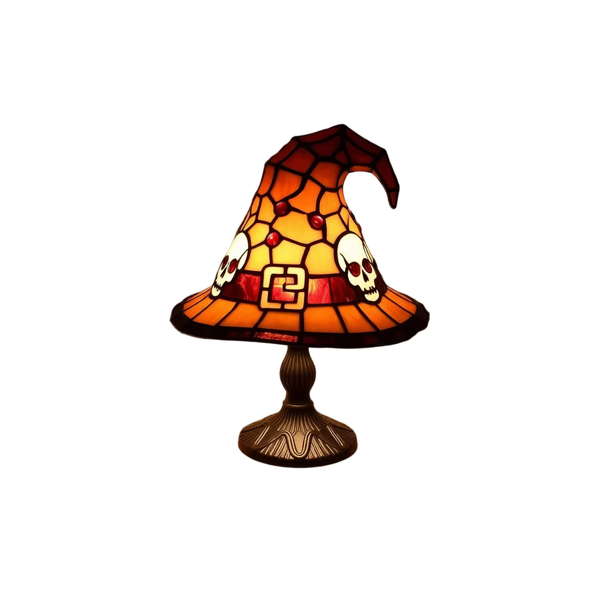 Stained Glass Witch Hat USB Night Light | Halloween Table Lamp Decorative Table Lamp Babs A