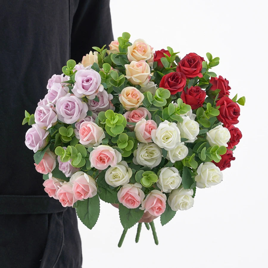 Silk Rose & Eucalyptus Artificial Flower Bouquet | Home Decor Artificial Flower Bouquet Babs