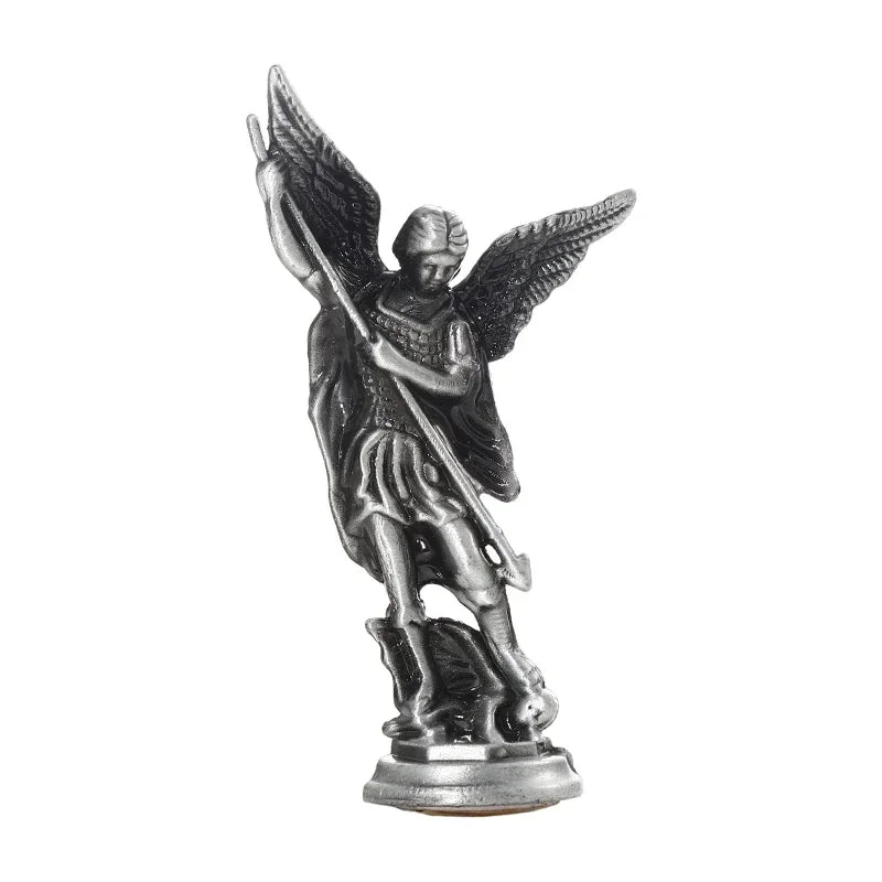 Saint Michael Archangel Figurine – Metal Guardian Statue Décor Religious Figurine Babs Antique silver