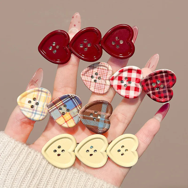 Sweet Check Love Button Duckbill Hair Clip – Y2K Style Hair Clip Barrette Babs