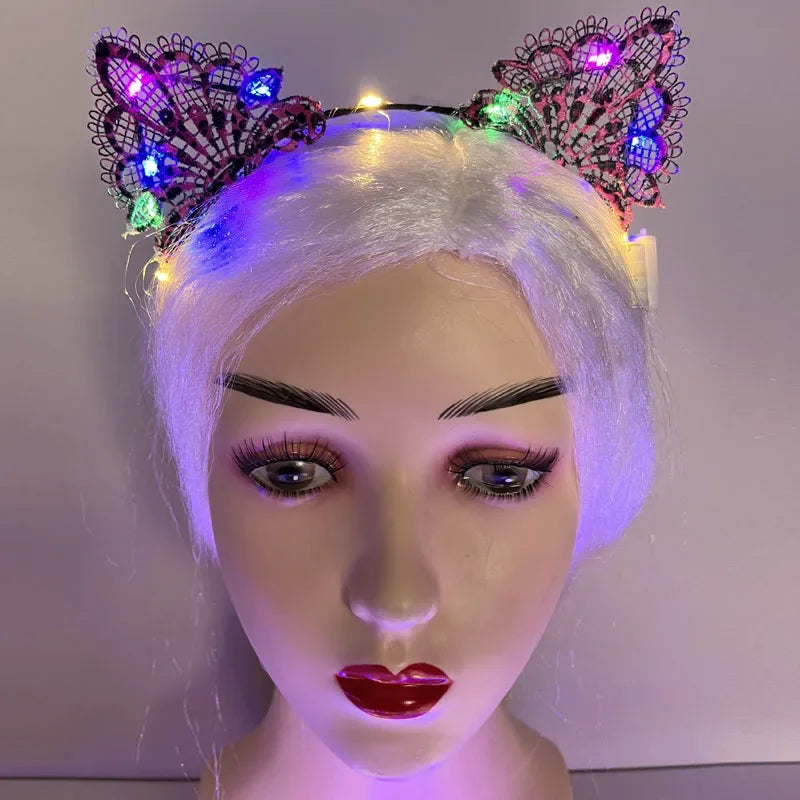 LED Lace Cat & Fox Glow Headbands for Rave & Parties LED Party Headband Babs