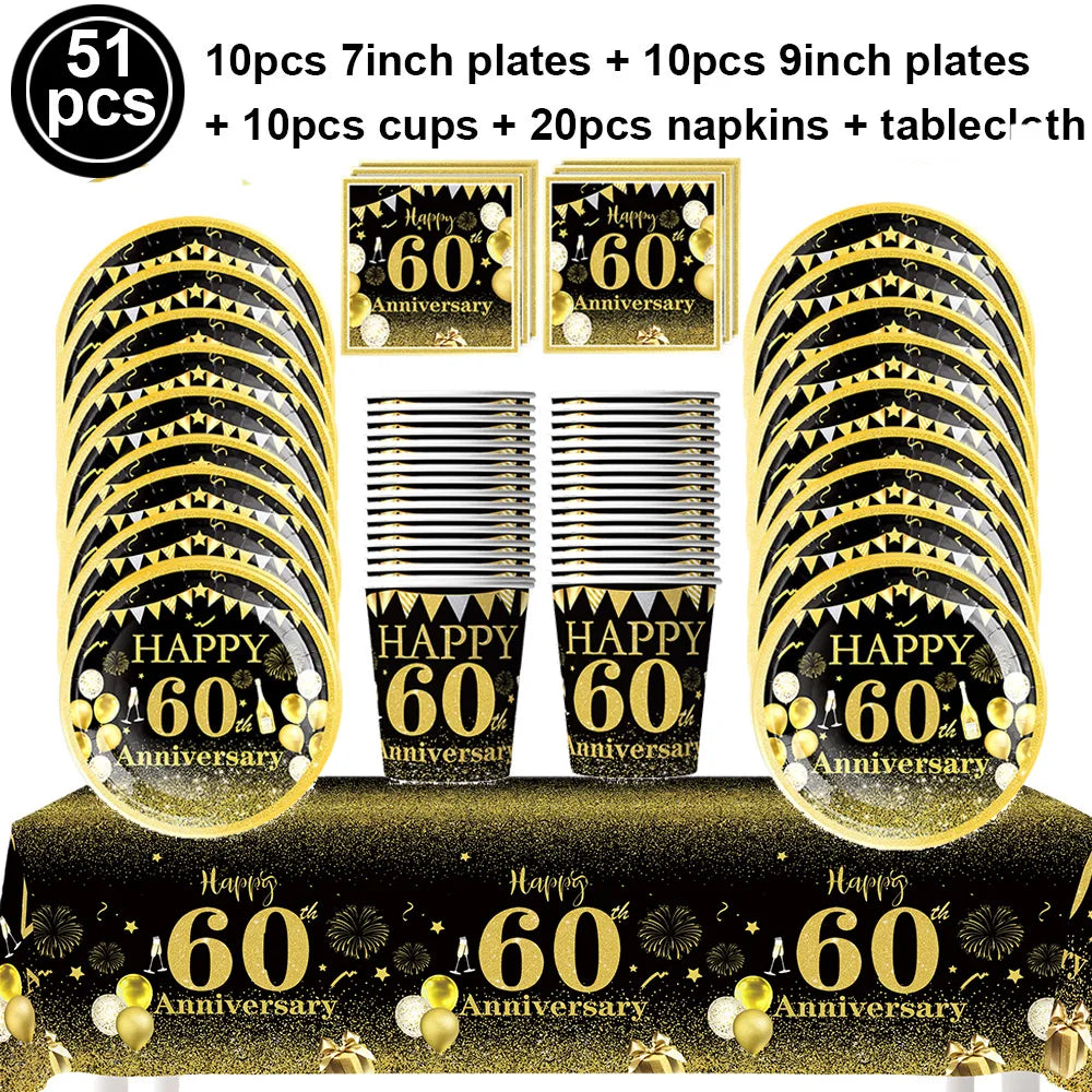 40th Birthday Party Decorations – Black & Gold Tableware Set Birthday Party Set Babs black