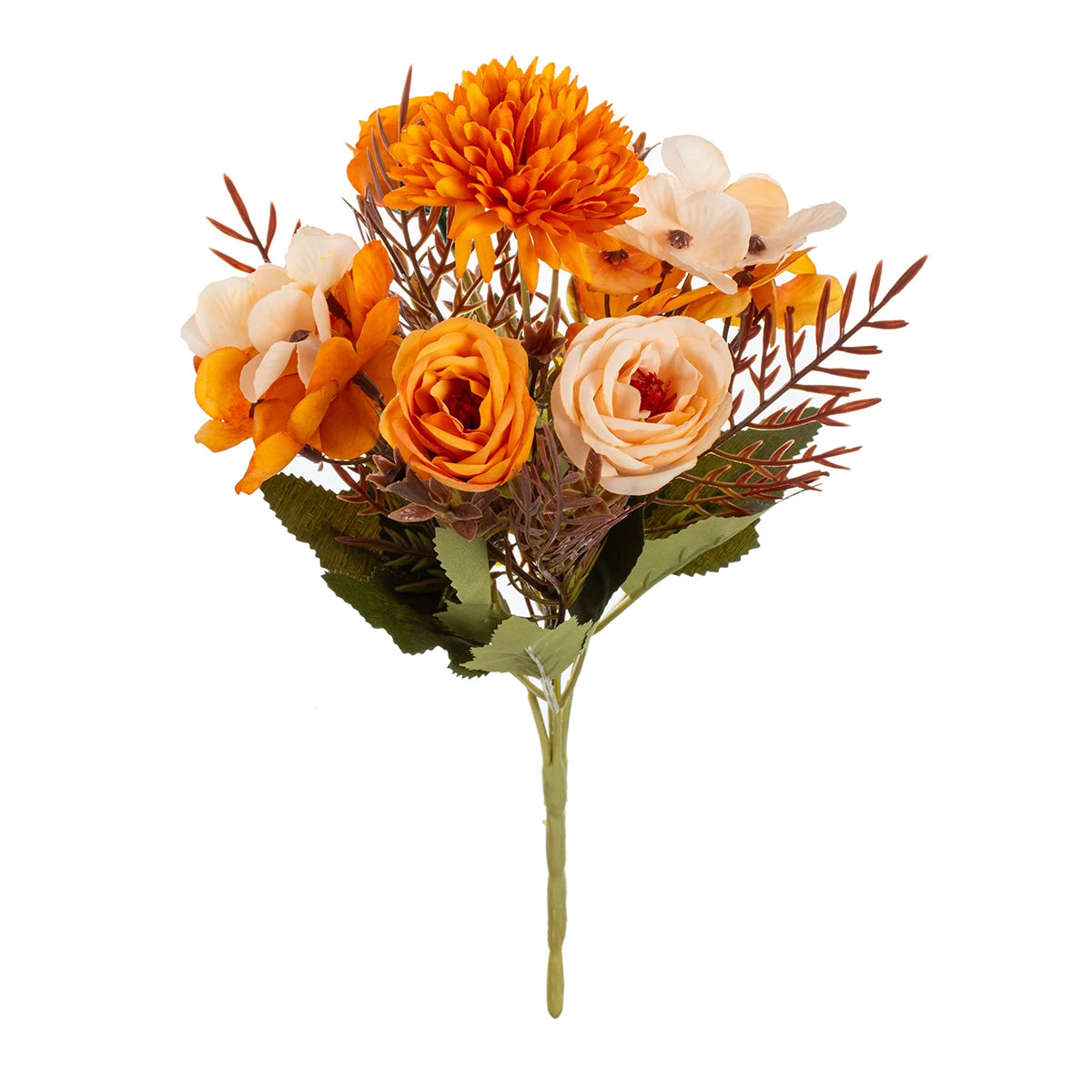 Silk Rose Artificial Bouquet – Wedding & Home Décor Artificial Flower Bouquet Babs Orange 1 pc