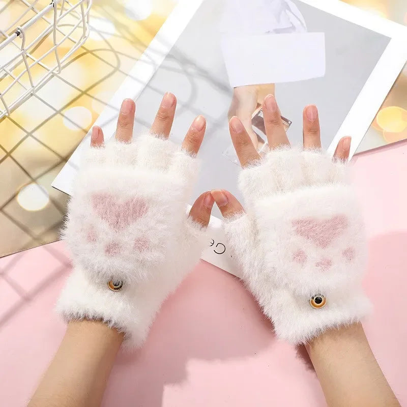 Cat Paw Convertible Flip-Top Mittens – Plush Lined Winter Gloves Convertible Mittens Babs