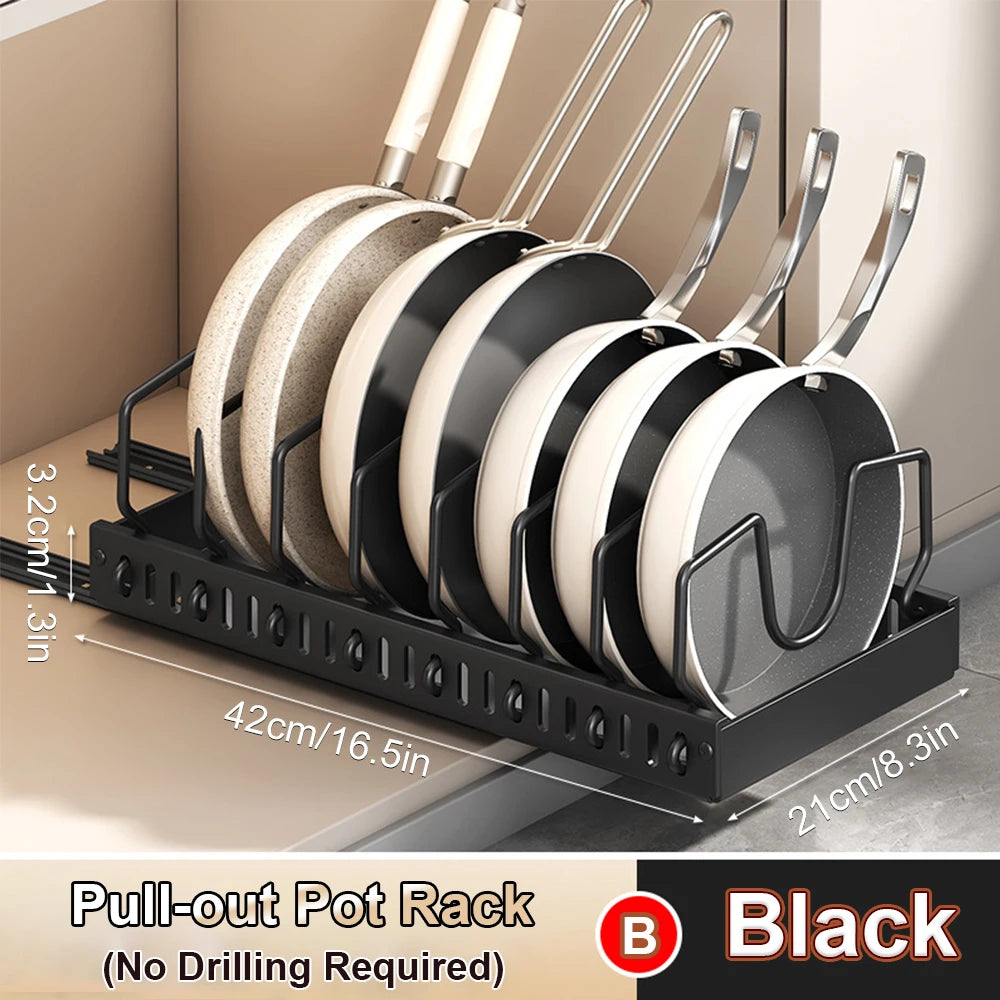 Pull-Out Pots & Pans Organizer | Sliding Lid & Spice Rack Kitchen Cabinet Organizer Babs