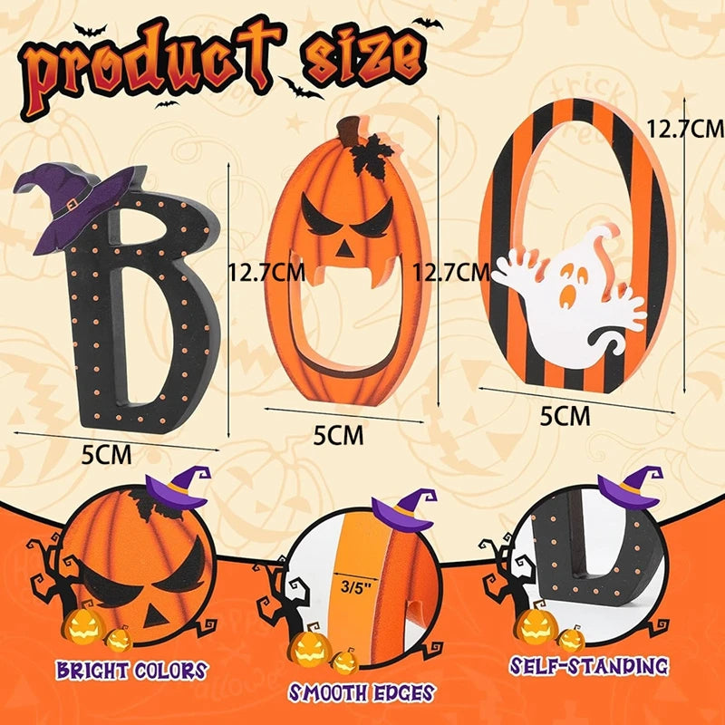 3-Piece Halloween Wooden Boo Signs – Tiered Tray Table Decor Halloween Wooden Signs Babs