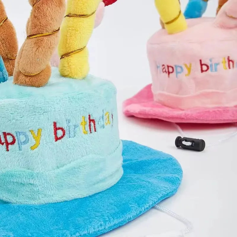 Dog & Cat Birthday Cake Hat – Cute Plush Pet Party Headwear Pet Party Hat Babs