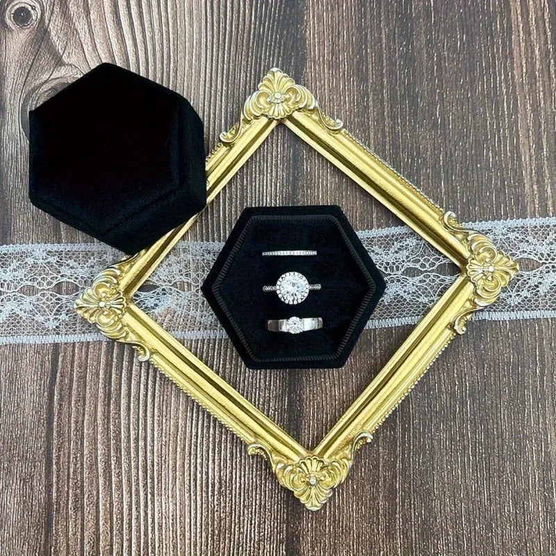 Hexagon Velvet Ring Box 3 Slots – Wedding Ring Bearer Box Velvet Ring Box Babs