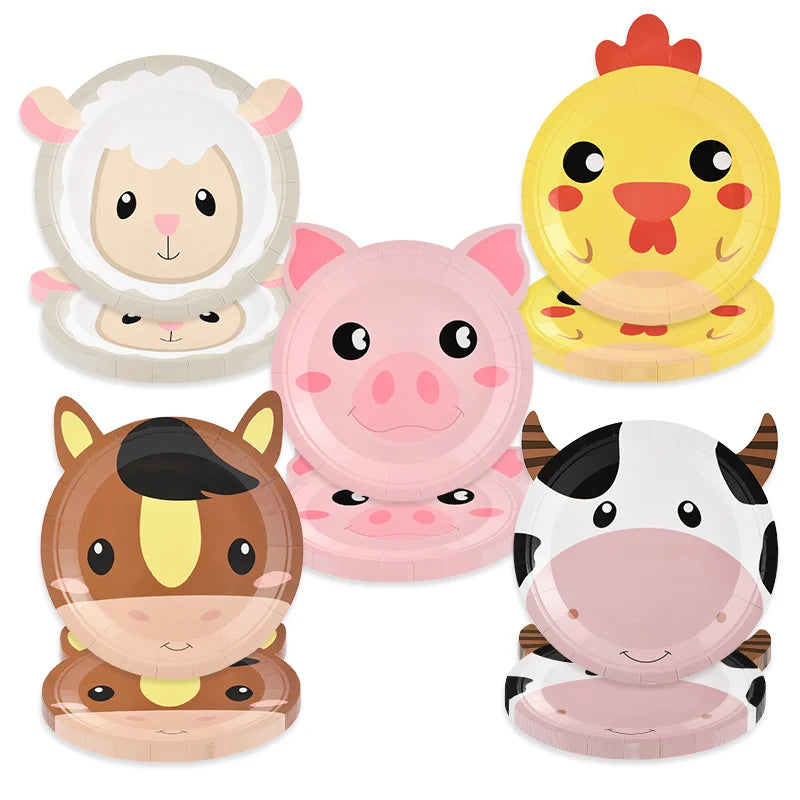 10pcs Farm Animal Shaped Disposable Paper Plates Kids Party Disposable Party Plates Babs