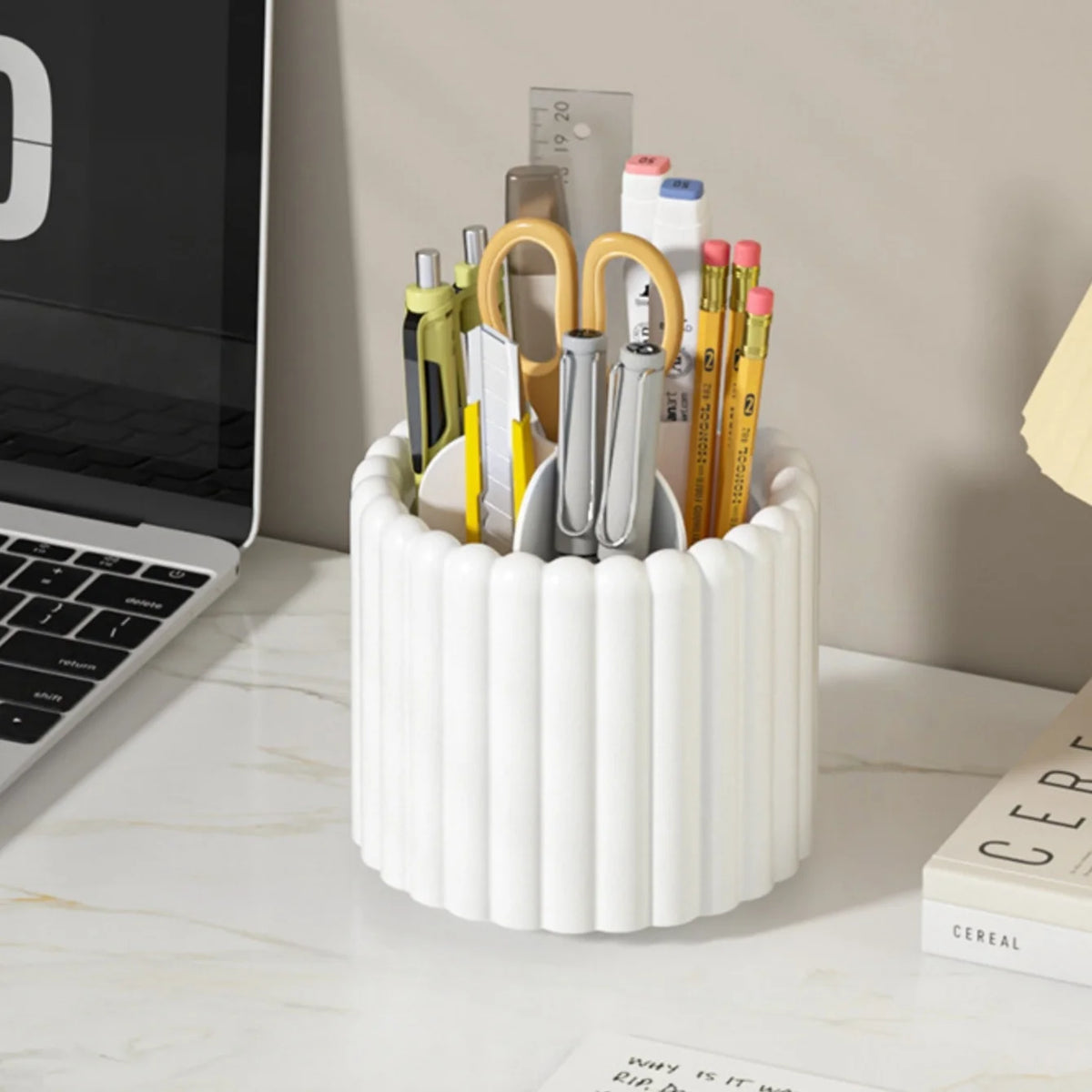 360° Spinning Makeup Brush Holder – 7-Slot Organizer Makeup Brush Organizer Babs White