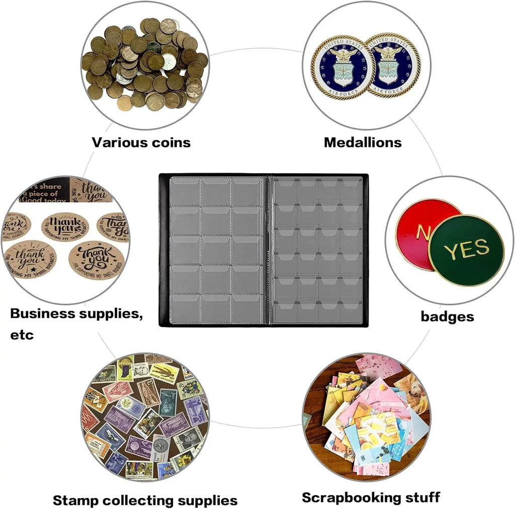 300-Pocket Coin Collection Album – PU Leather Display Book Coin Collection Album Babs