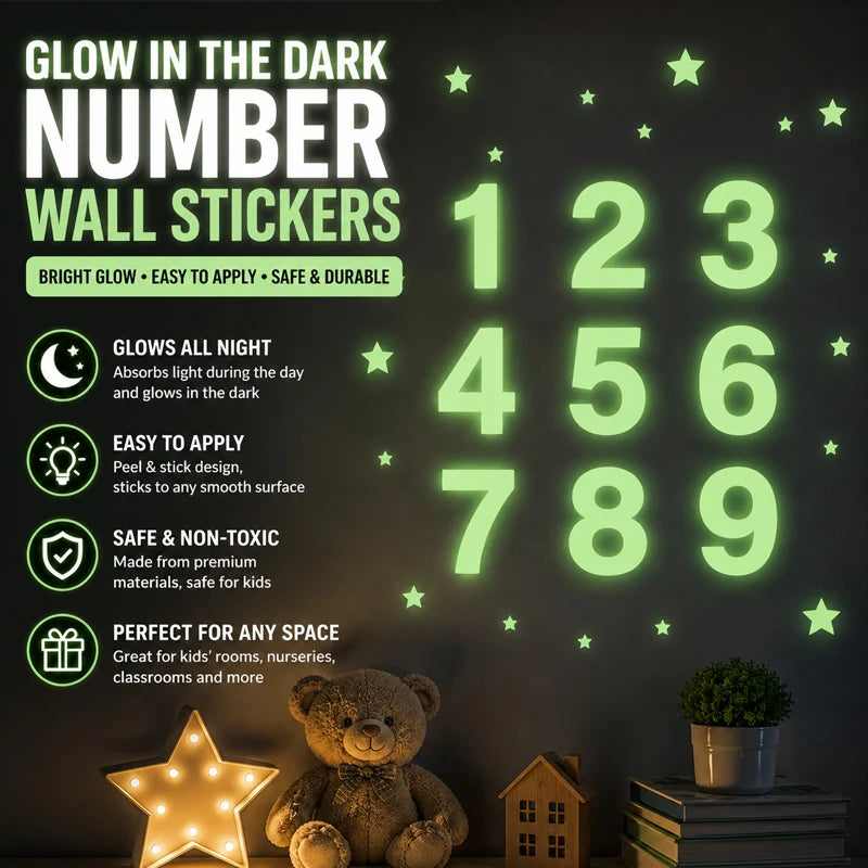 Glow in the Dark Number Wall Stickers – Luminous Ceiling Decals Wall Decal Stickers Babs